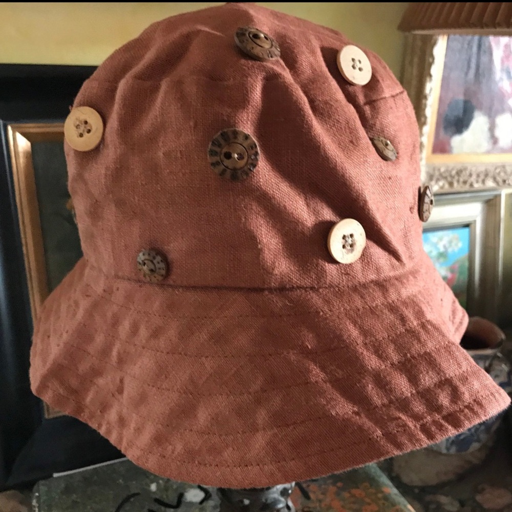 Barneys New York Vintage Brown Button Bucket Hat